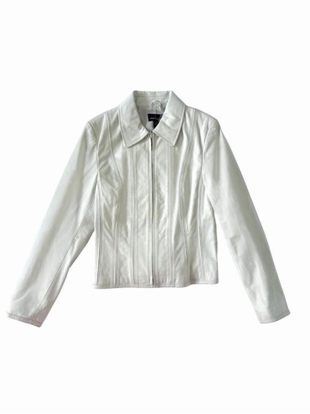 Moda International White Leather Zip-Front Jacket